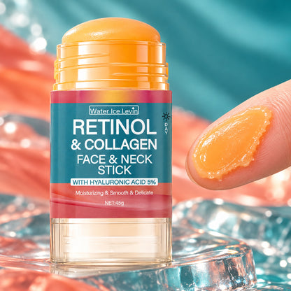 Close-up of the orange retinol and collagen balm texture swatched on a fingertip