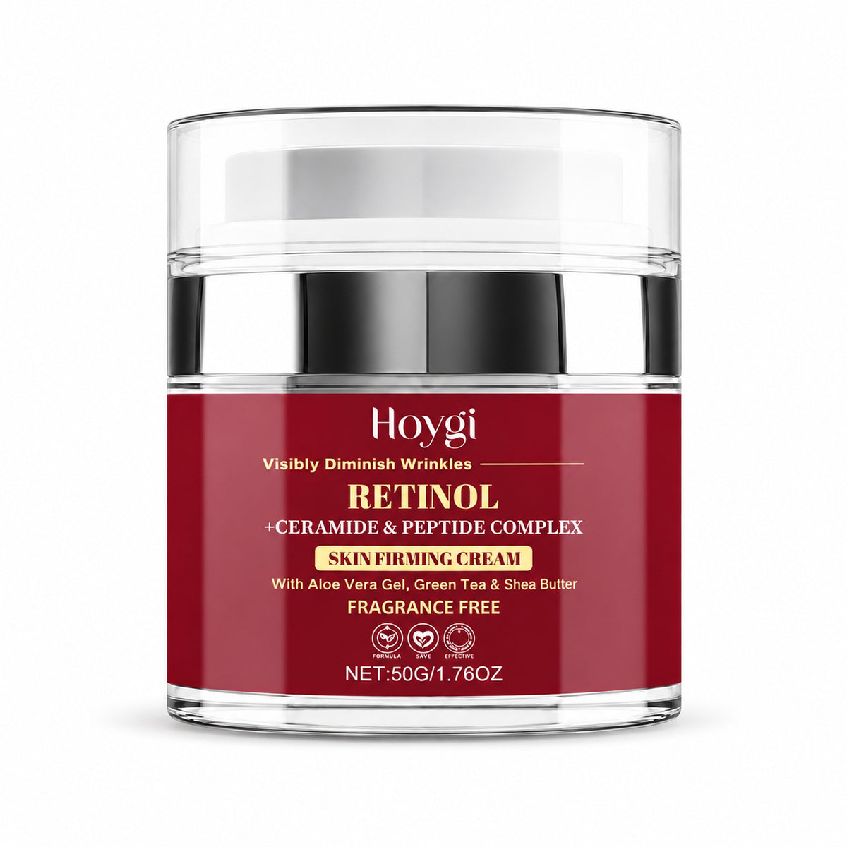 Hoygi Retinol + Ceramide & Peptide Complex Skin Firming Cream 50 g jar on white