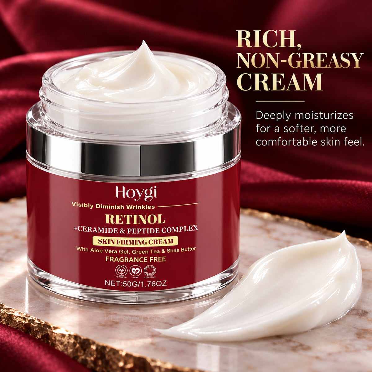 Rich, non-greasy retinol cream texture
