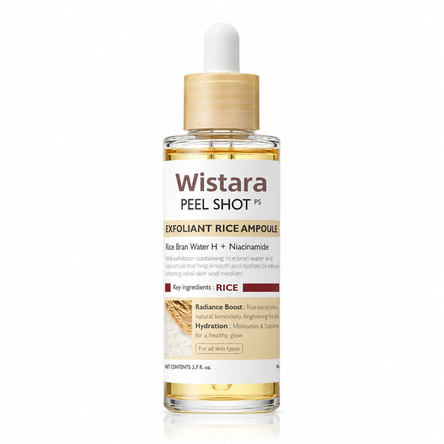 Wistara Peel Shot Exfoliant Rice Ampoule dropper bottle on a white background