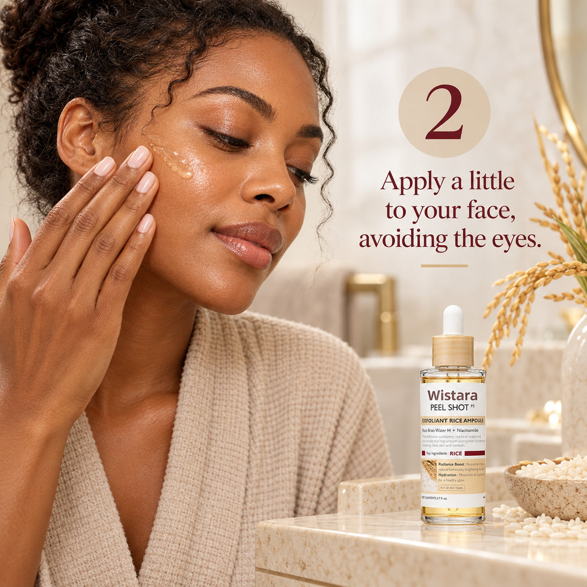 Step 2: apply a little to your face, avoiding the eyes