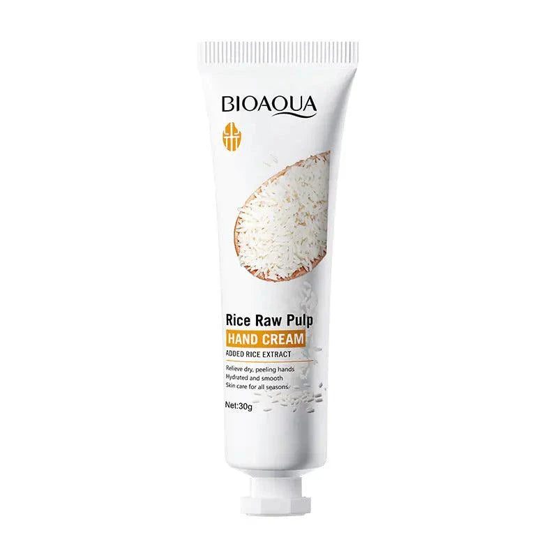 Moisturizing rice skincare products flat lay view