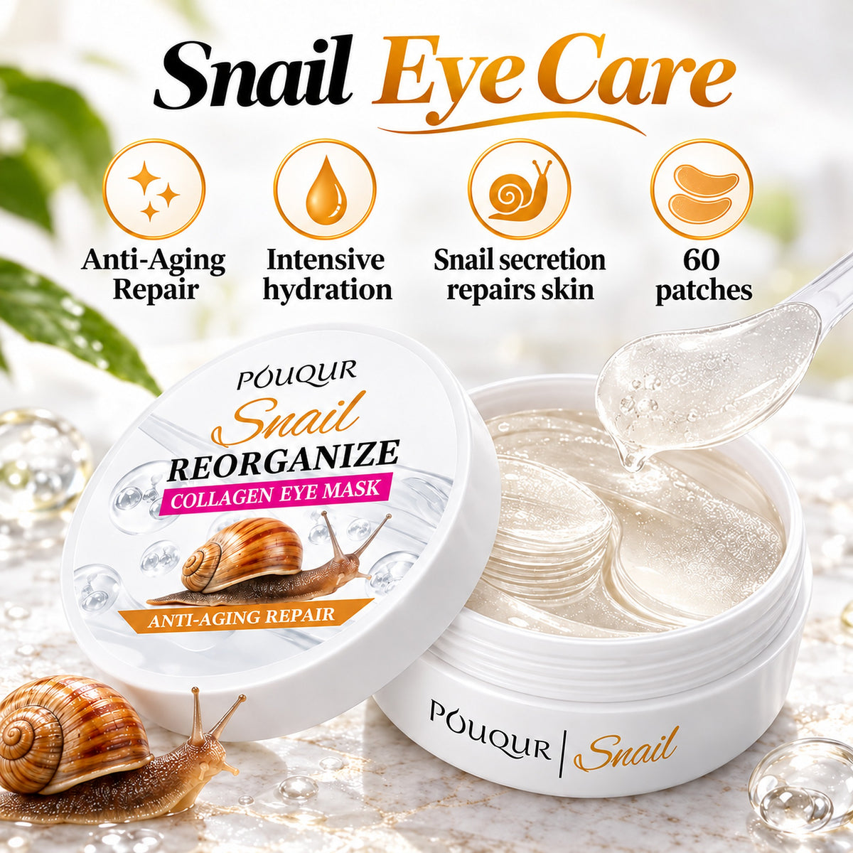 Snail eye care – anti-aging repair, intensive hydration, snail secretion repairs skin, 60 patches