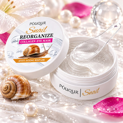 POUQUR snail eye mask jar with pearls, dew drops and a garden snail