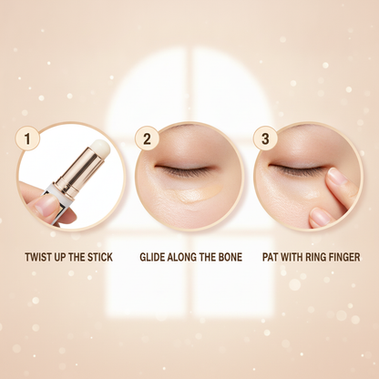 Snail Peptide Hydrating Eye Cream Stick — how to use in three steps: twist up, glide along the bone, pat with ring finger