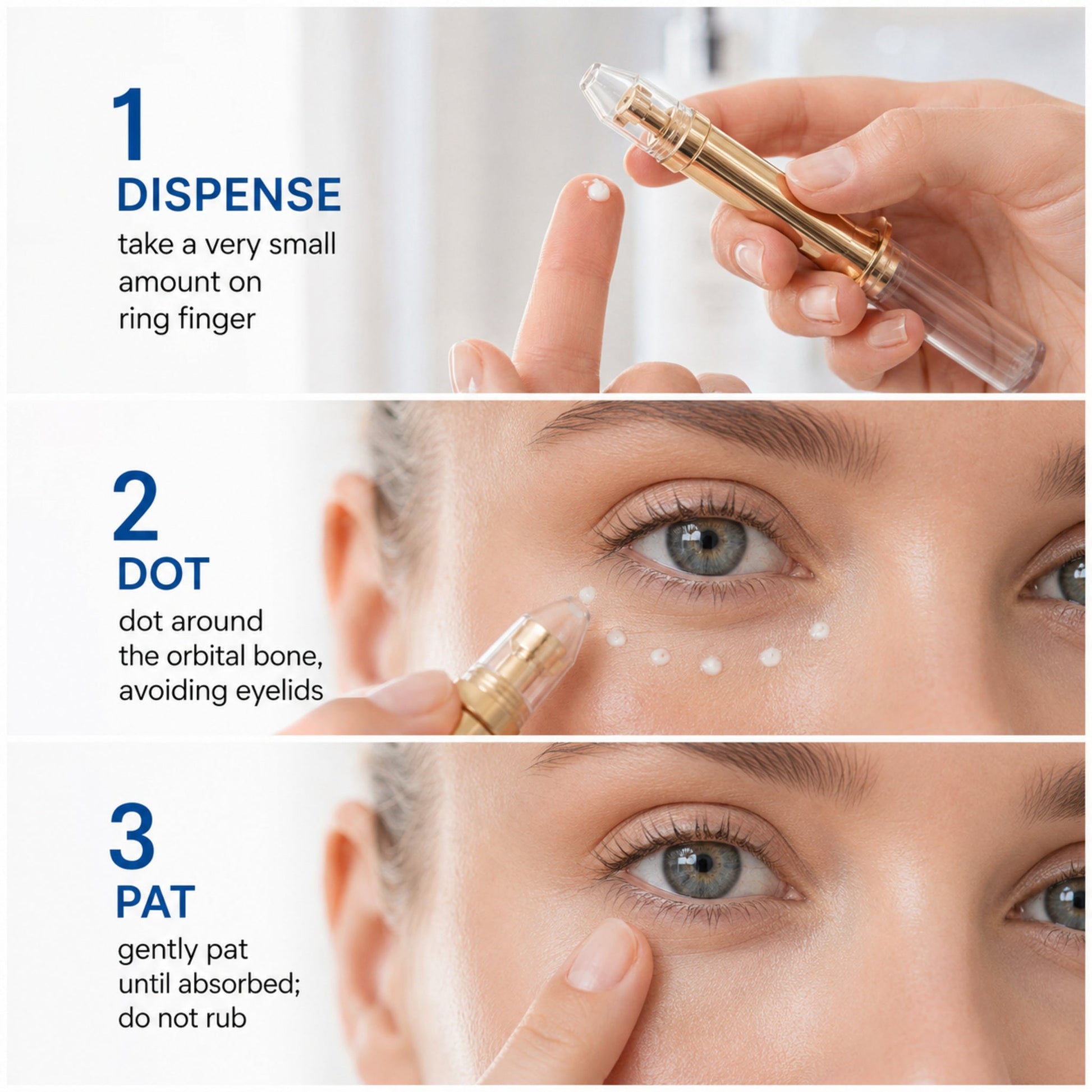 Snake Venom Peptide Anti-Wrinkle Eye Cream – Firming Formula, 3g — photographic three-step how-to