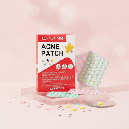 Acne Clarifying Star Patches — styled pink flat-lay angle with scattered star patches