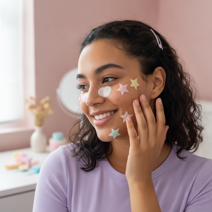 Acne Clarifying Star Patches — lifestyle photo of star patches worn on the face