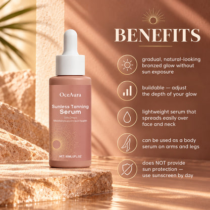 Benefits: gradual natural-looking bronzed glow without sun exposure, buildable, lightweight, face and body
