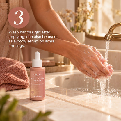Step 3: wash hands right after applying; also usable as a body serum on arms and legs