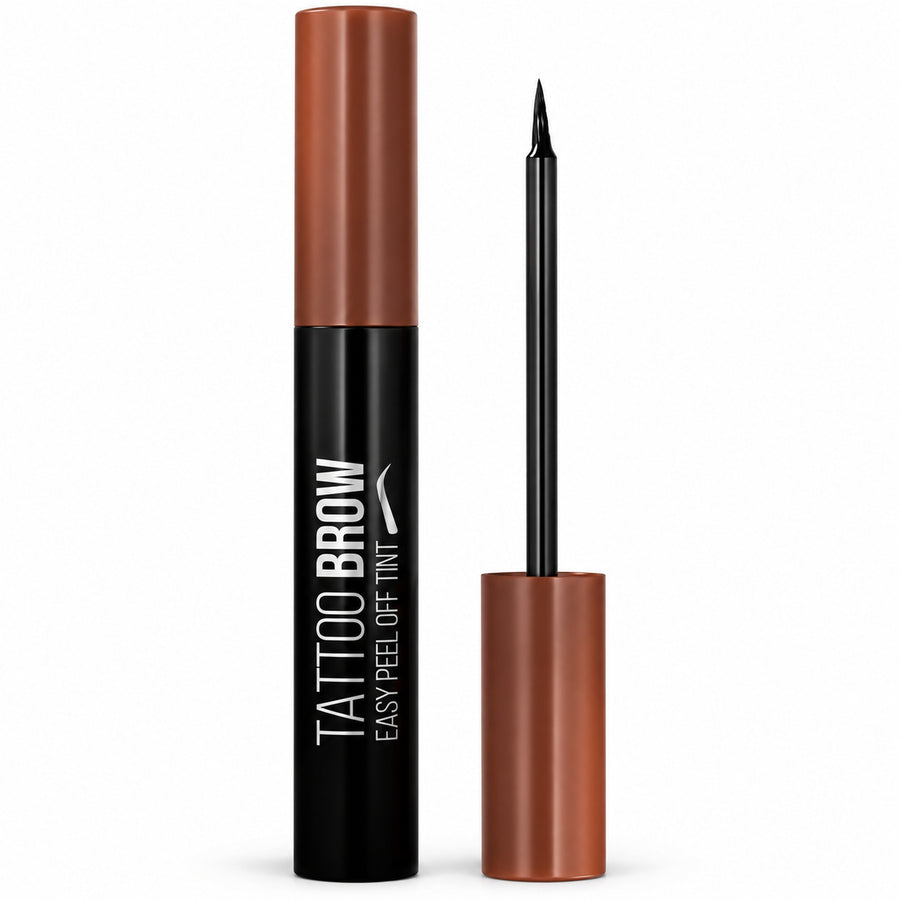 Tattoo Brow Easy Peel Off Tint 6.5 ml tube with brush applicator on white
