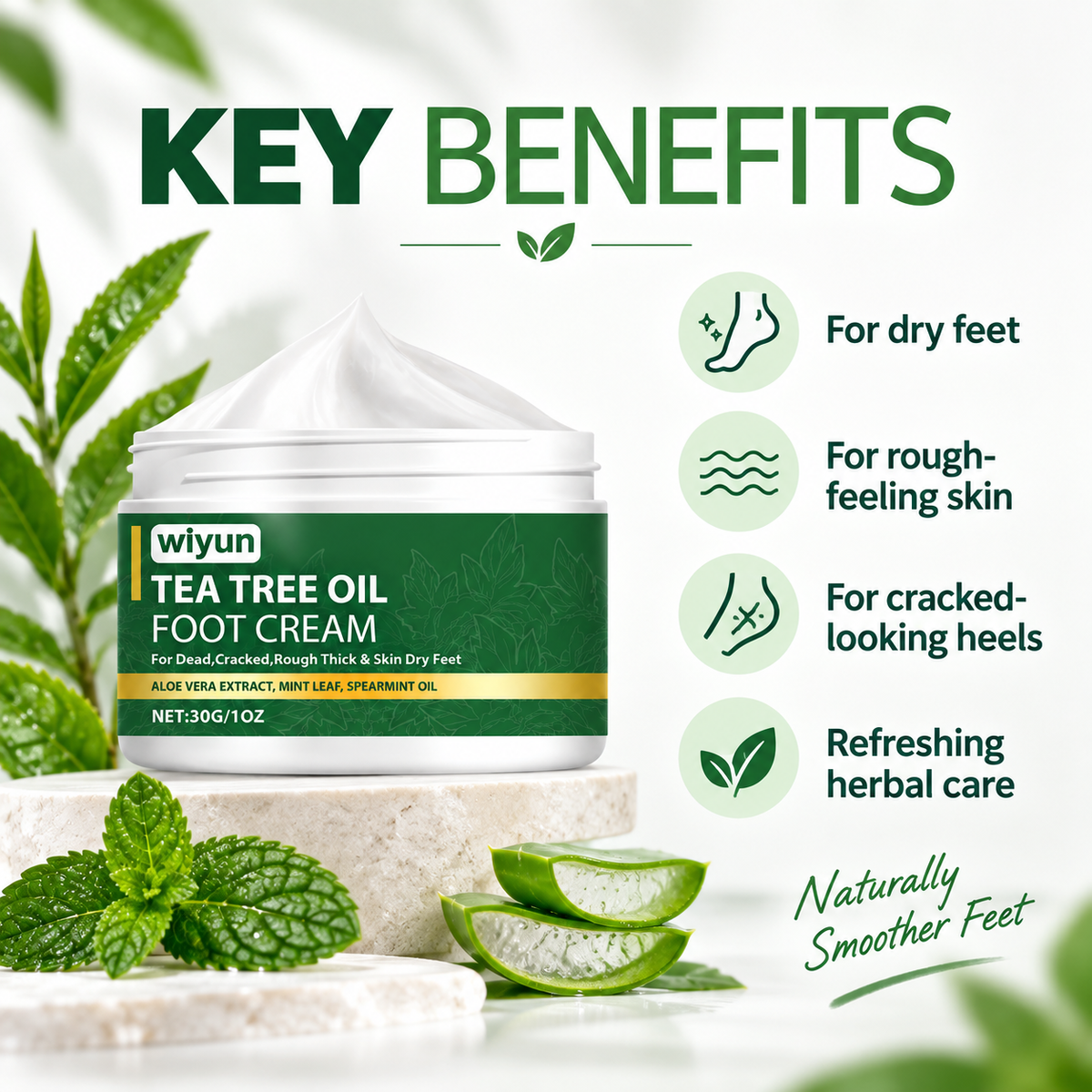 Tea Tree Foot Repair Cream key benefits for dry, rough-feeling feet