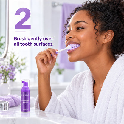 Step 2: brush gently over all tooth surfaces with the purple foam