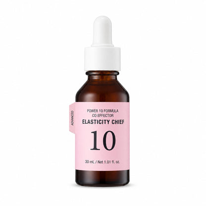 Power 10 Formula CO Effector Elasticity Chief 30 mL amber dropper bottle alone on a white background