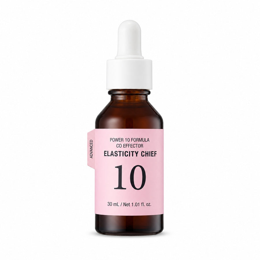 Power 10 Formula CO Effector Elasticity Chief 30 mL amber dropper bottle alone on a white background