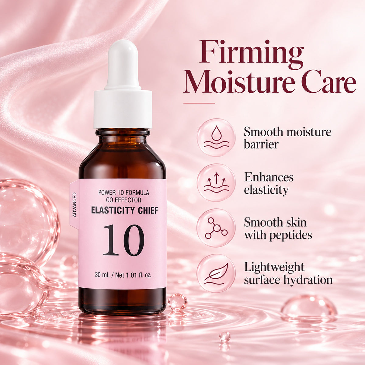 Collagen firming serum benefits: smooth moisture barrier, enhances elasticity, smooth skin with peptides, lightweight hydration