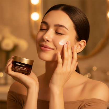 Deep Vita C Capsule Face Cream — lifestyle photo of a person applying the cream at a vanity mirror