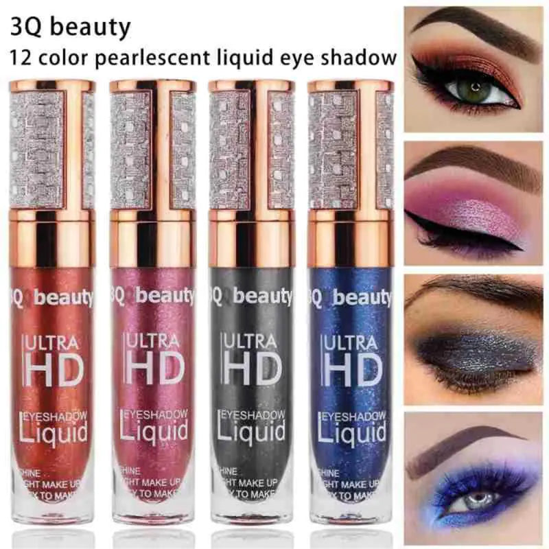12 pearlescent eyeshadow shades shown on model eyes