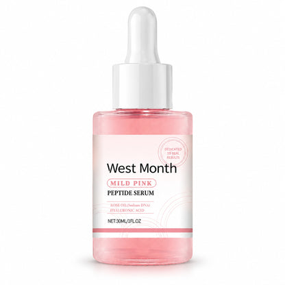 West Month Mild Pink Peptide Serum 30ml frosted pink dropper bottle on a pure white background