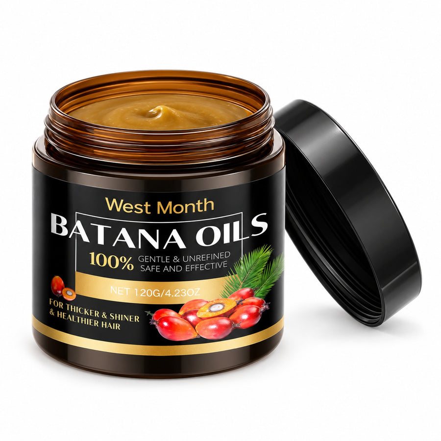 West Month Batana Oils 100% gentle & unrefined hair mask, 120 g open jar on white