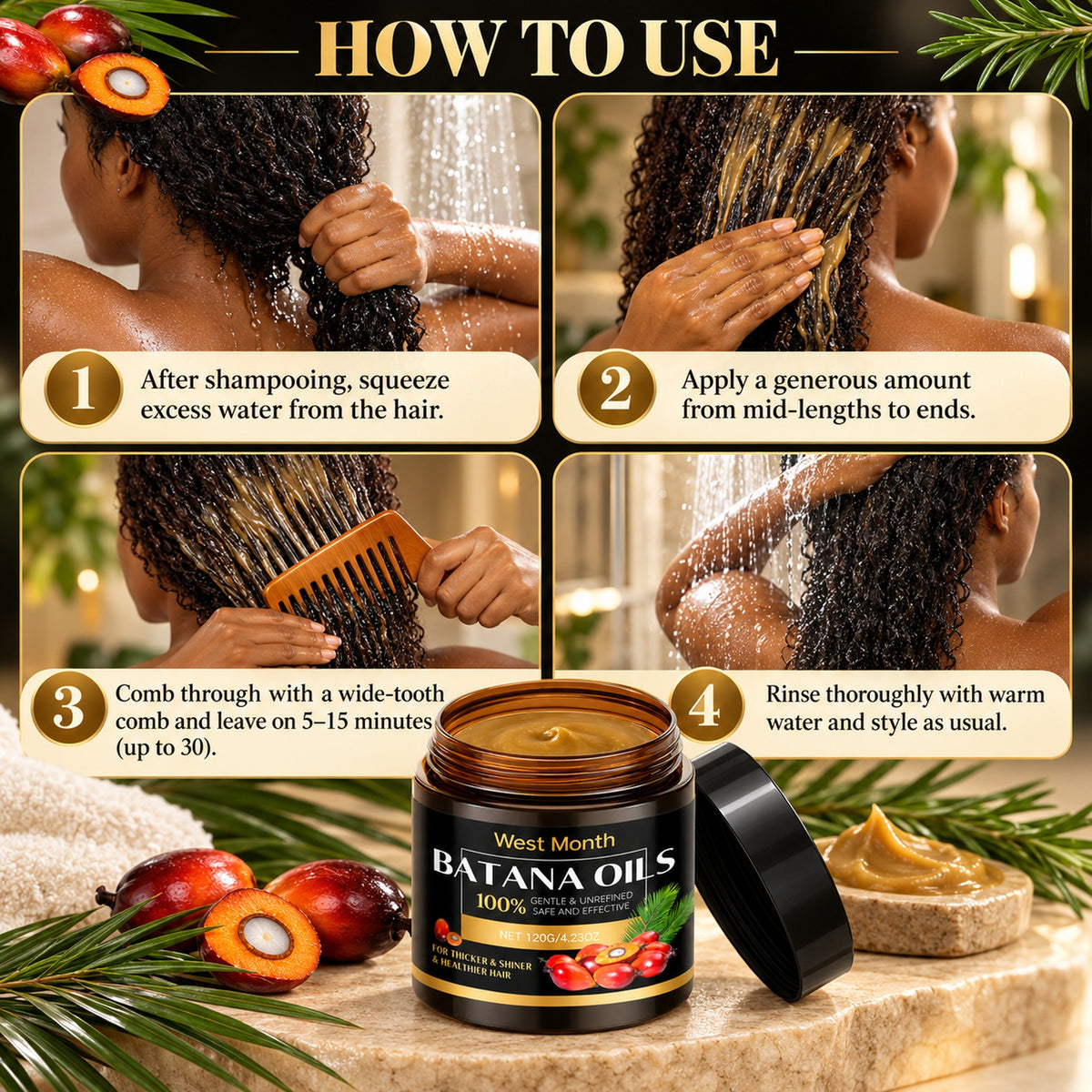 How to use the batana hair mask in 4 steps after shampooing
