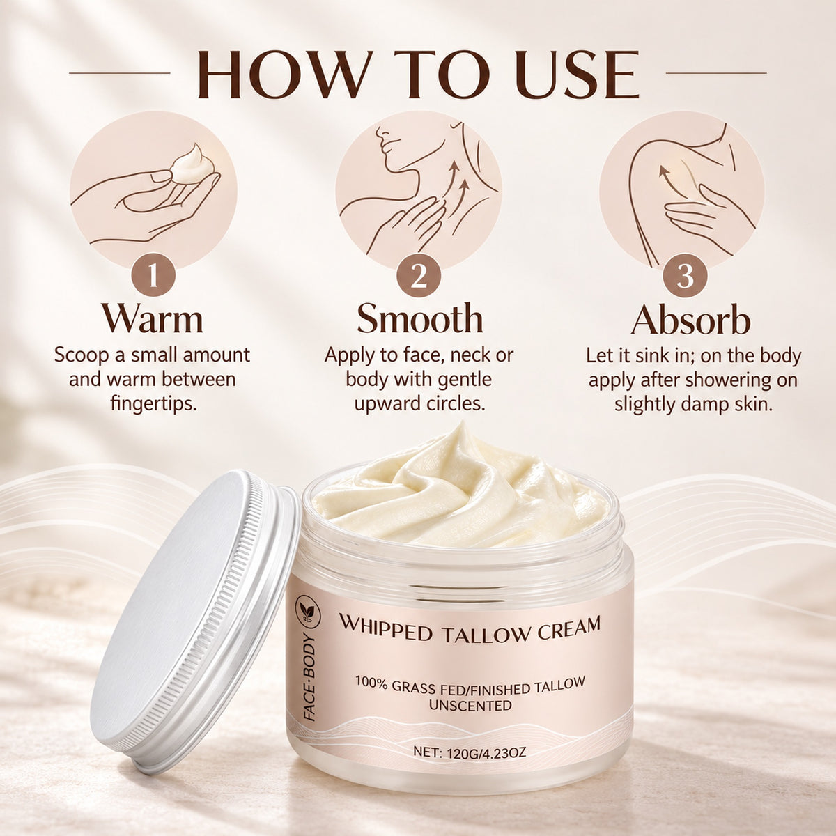 How to use whipped tallow cream: warm, smooth, absorb