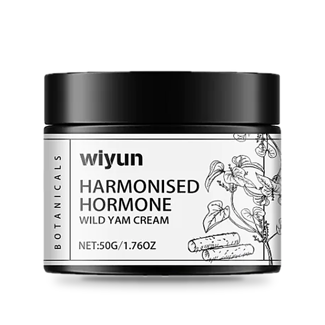 wiyun Botanicals Wild Yam Cream 50 g, matte black jar with off-white label, front of pack on white
