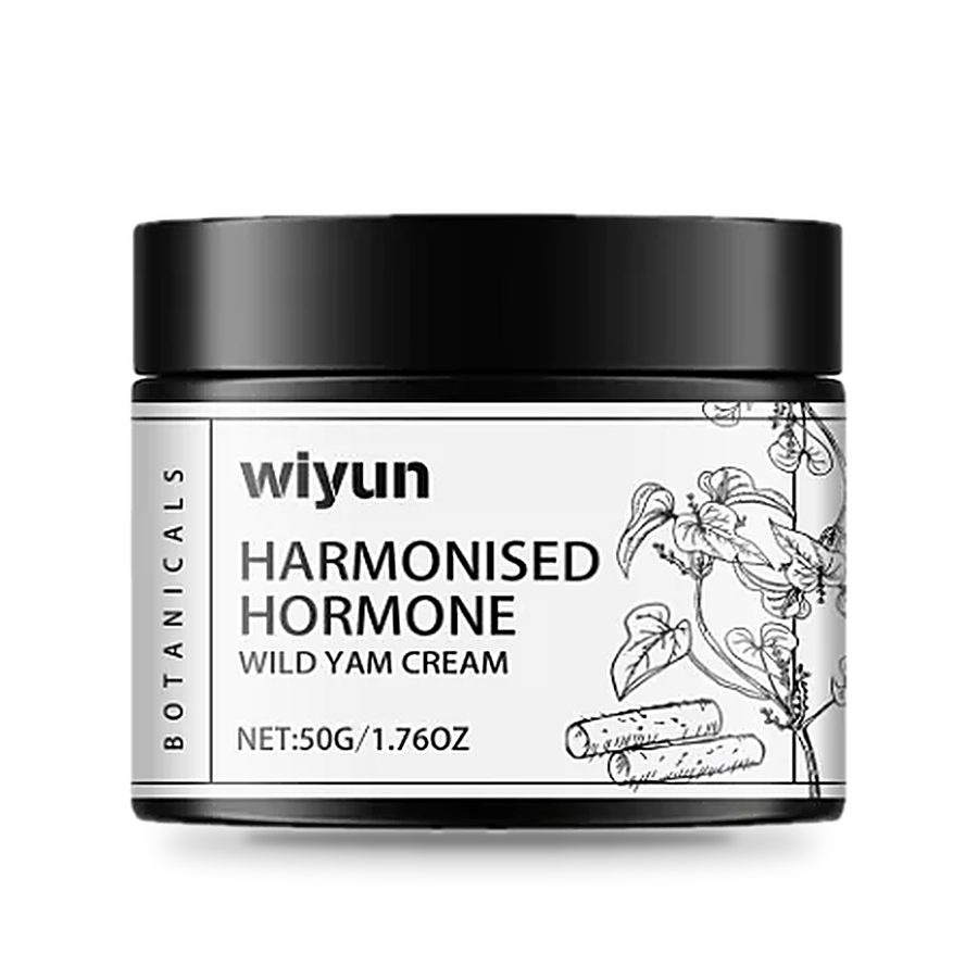 wiyun Botanicals Wild Yam Cream 50 g, matte black jar with off-white label, front of pack on white