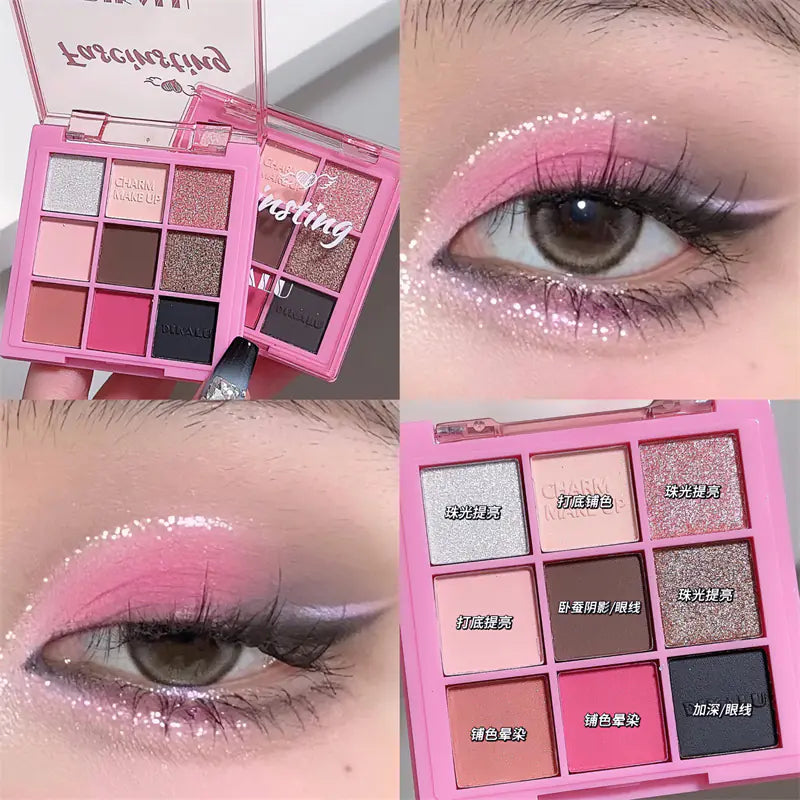 9-Color Eyeshadow Palette – Matte, Shimmer & Glitter Finishes