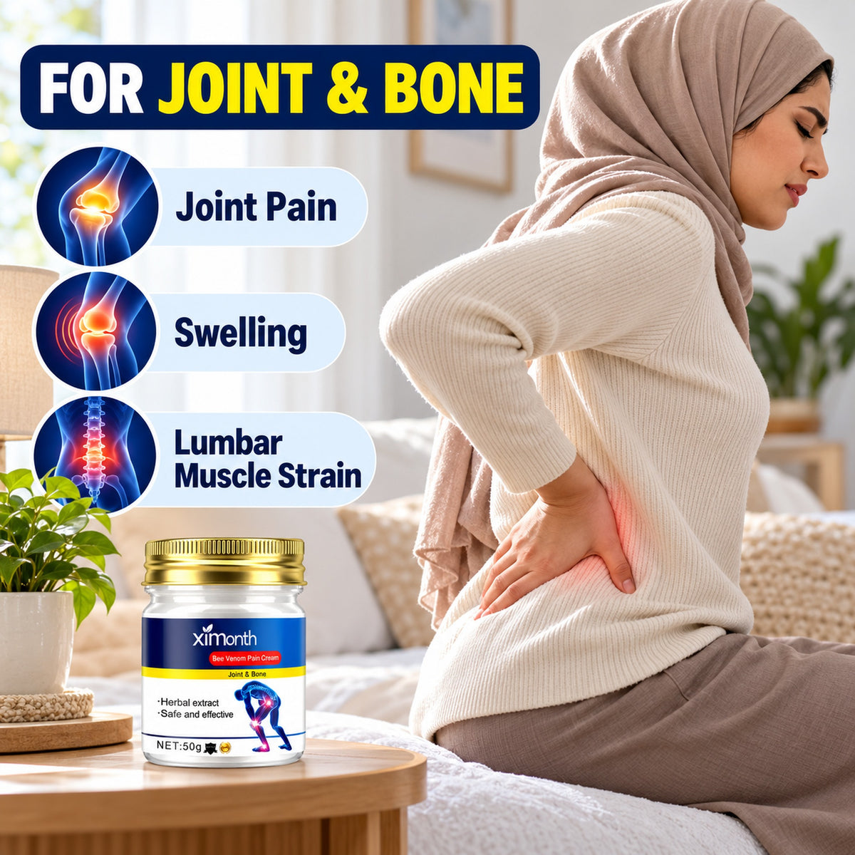 Ximonth Bee Venom Pain Cream for joint & bone: joint pain, swelling, lumbar muscle strain