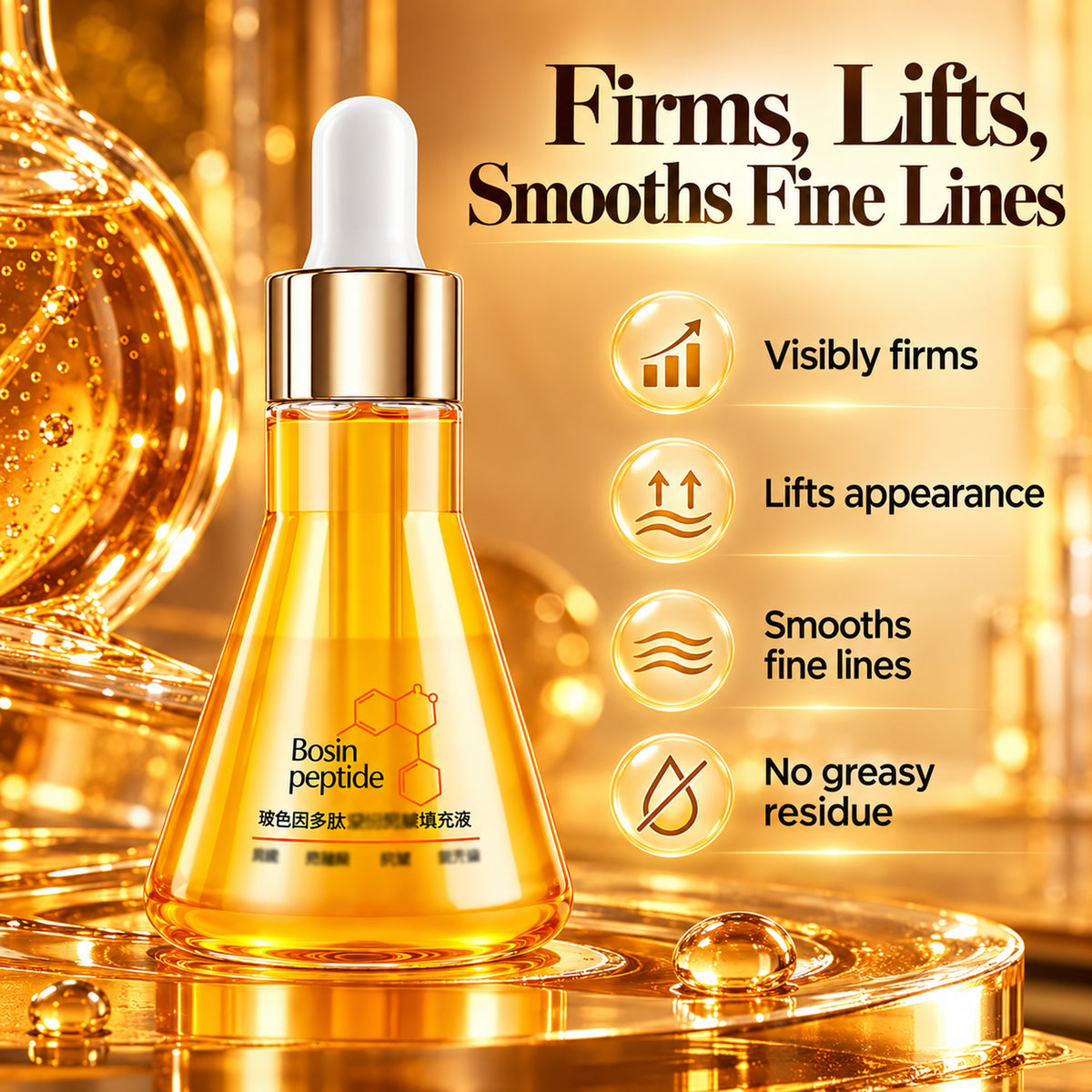 Peptide serum that visibly firms, lifts appearance and smooths fine lines with no greasy residue
