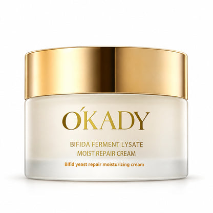 O'KADY Bifida Ferment Lysate Moist Repair Cream jar with gold cap on a white background