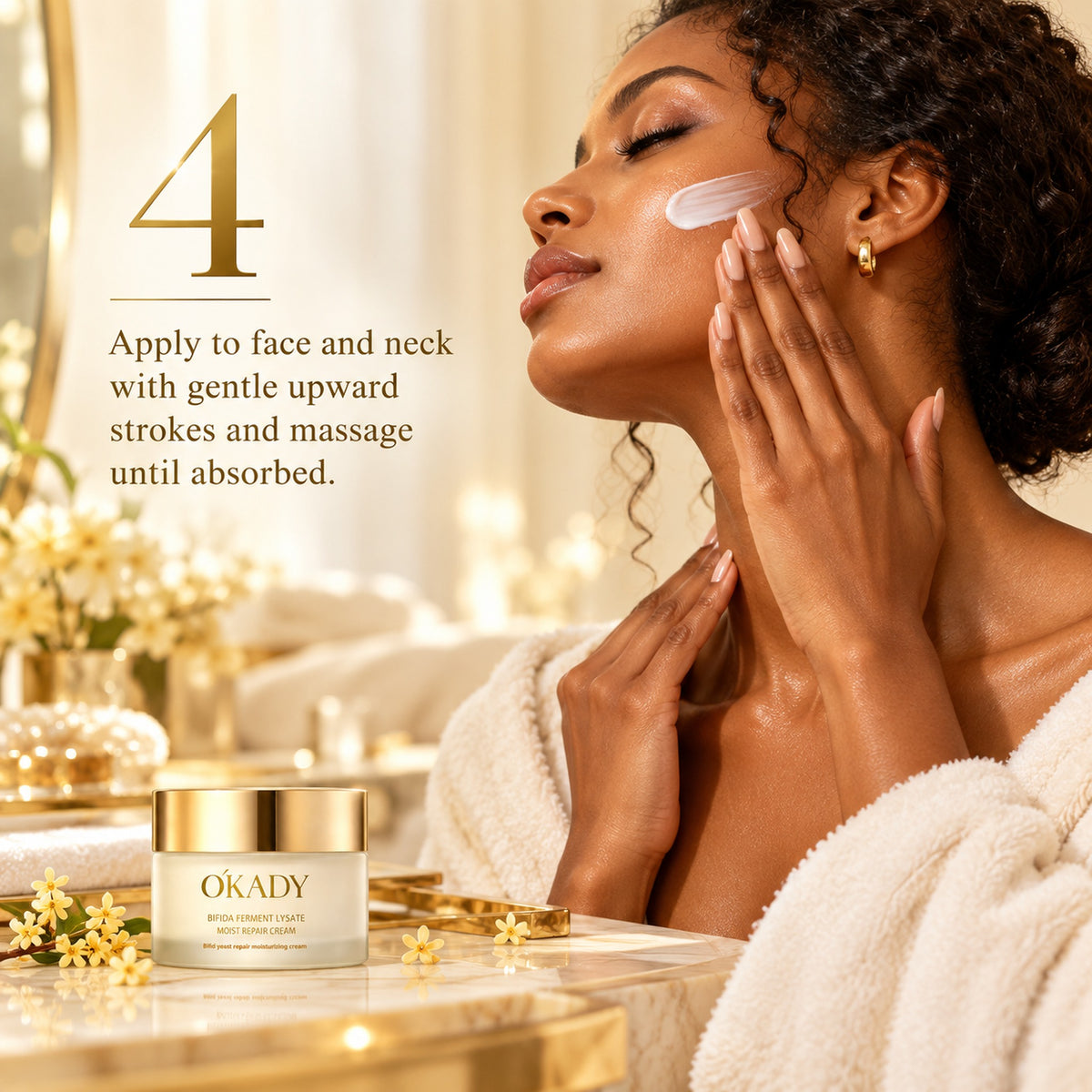 Step 4: massage the cream into face and neck with gentle upward strokes