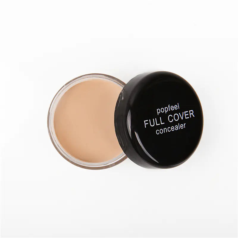 Open POPFEEL Full Coverage Concealer jar from above showing the smooth cream texture inside.